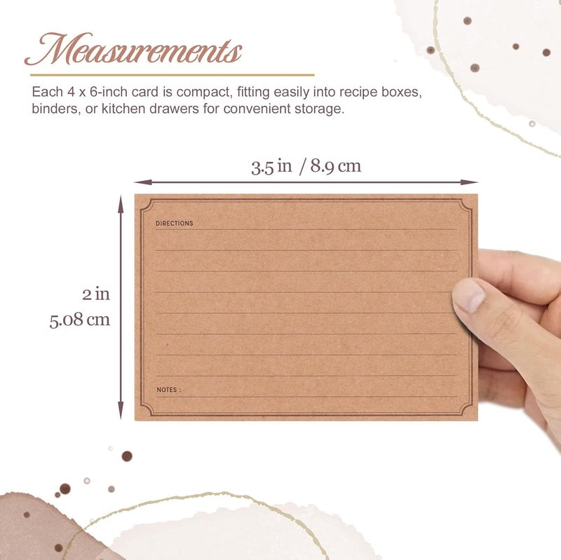 Prims & Flourish Recipe Cards 4x6 Double-Sided, 50-Pack Blank Kraft Recipe Cards, Minimalist and Rustic Design for Bridal Shower - Image 5